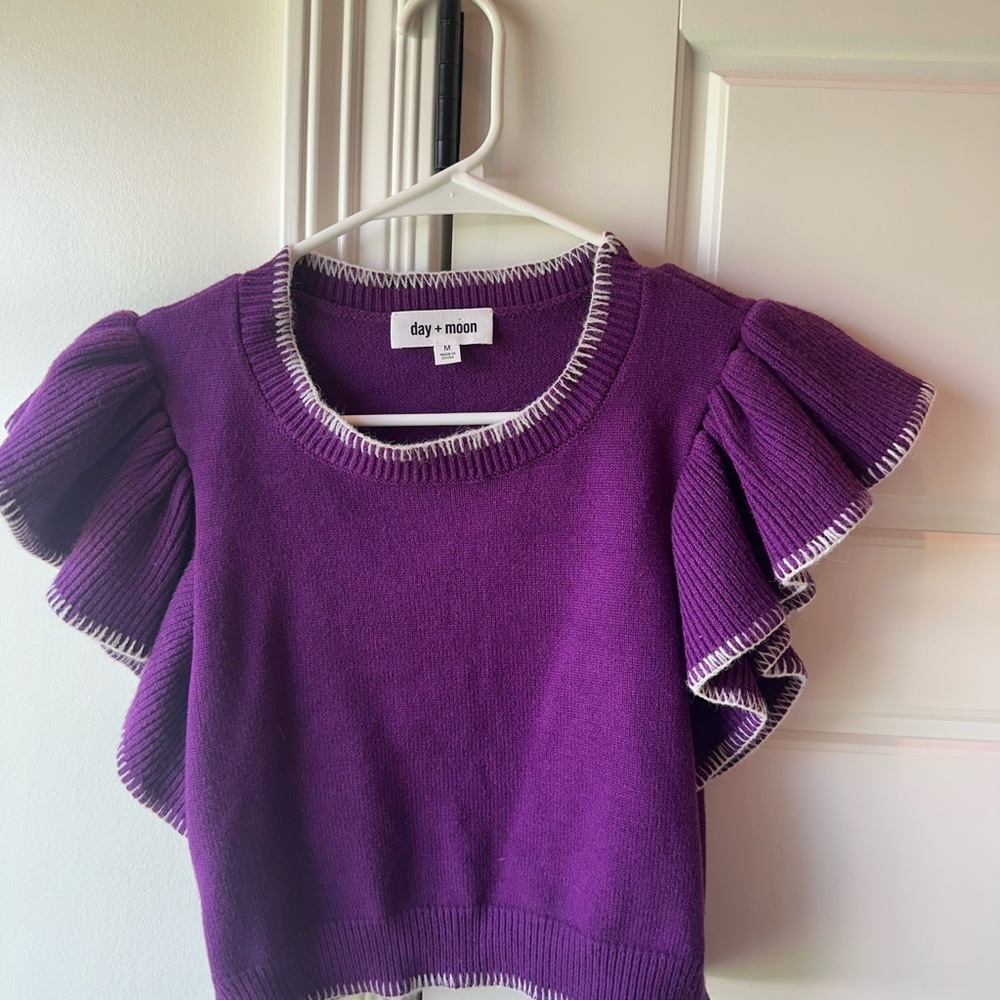 Day + Moon Purple Ruffle Sleeve Top